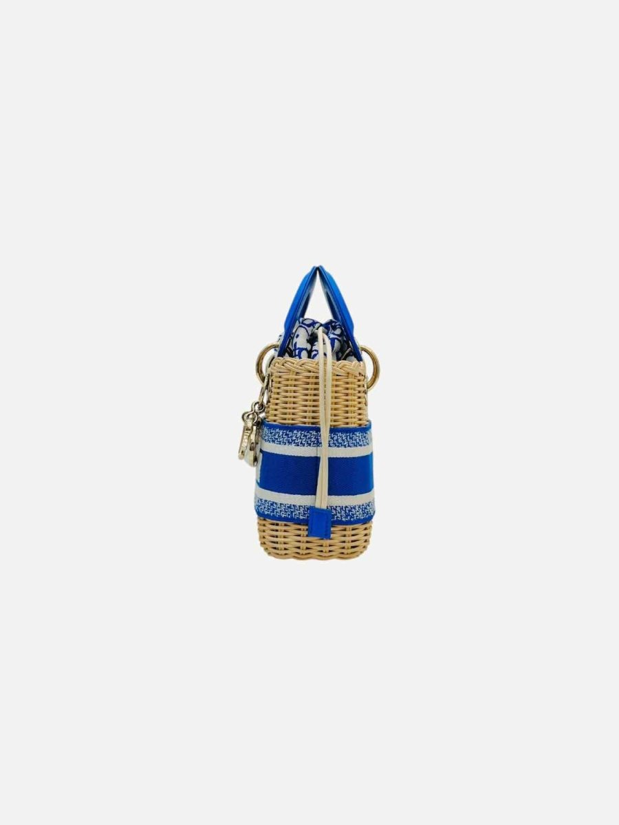 Pre - loved CHRISTIAN DIOR Wicker Oblique Blue Bucket Bag Mini at Reems Closet