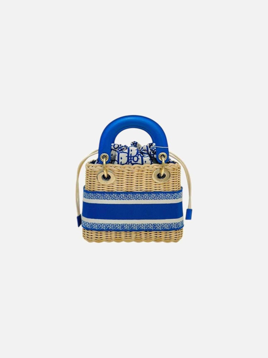 Pre - loved CHRISTIAN DIOR Wicker Oblique Blue Bucket Bag Mini at Reems Closet