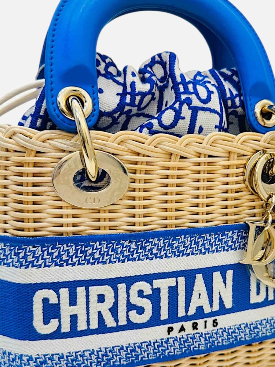 Pre - loved CHRISTIAN DIOR Wicker Oblique Blue Bucket Bag Mini at Reems Closet