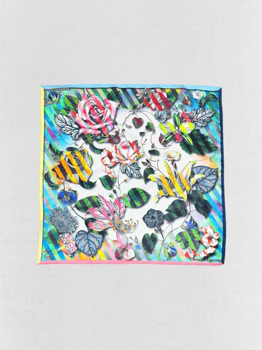 Pre - loved CHRISTIAN LACROIX Green Multicolor Floral Print Scarf at Reems Closet
