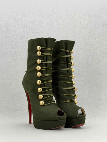 Pre - loved CHRISTIAN LOUBOUTIN Alta Bouton Khaki Size EU 39 Boots at Reems Closet