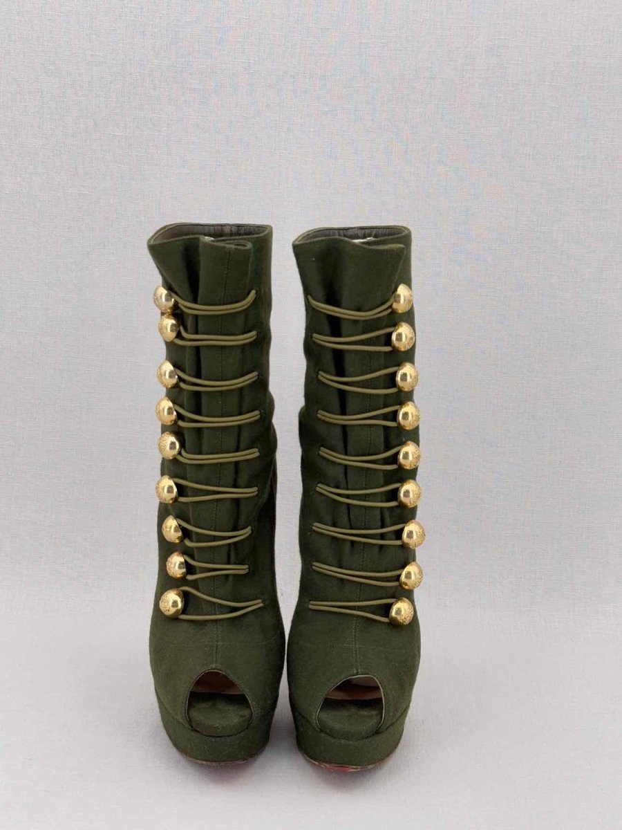 Pre - loved CHRISTIAN LOUBOUTIN Alta Bouton Khaki Size EU 39 Boots at Reems Closet