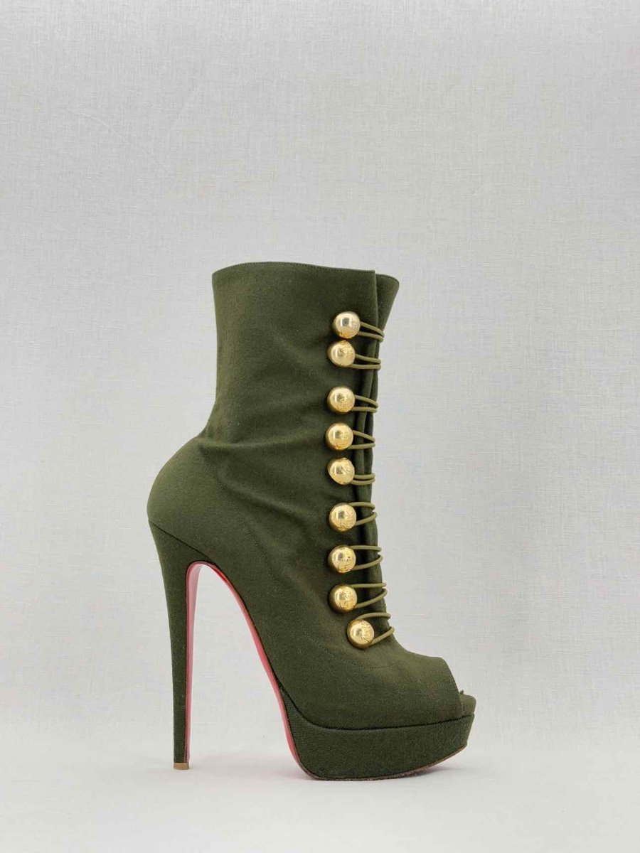 Pre - loved CHRISTIAN LOUBOUTIN Alta Bouton Khaki Size EU 39 Boots at Reems Closet