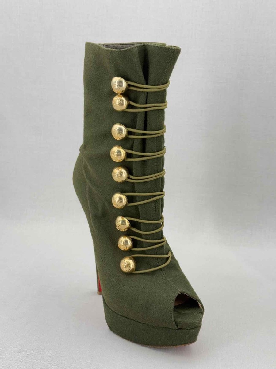 Pre - loved CHRISTIAN LOUBOUTIN Alta Bouton Khaki Size EU 39 Boots at Reems Closet