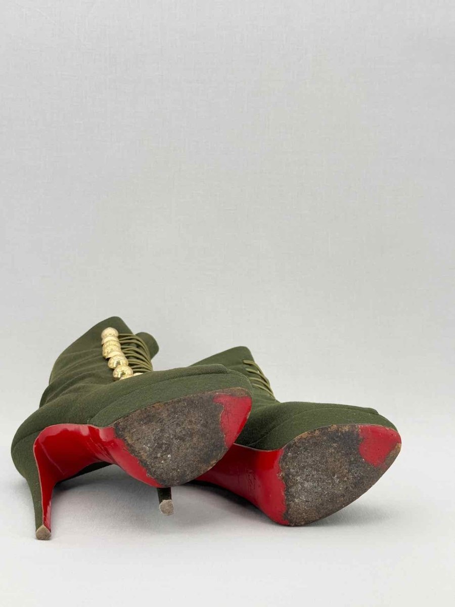 Pre - loved CHRISTIAN LOUBOUTIN Alta Bouton Khaki Size EU 39 Boots at Reems Closet