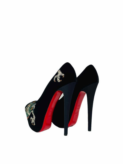 Pre - loved CHRISTIAN LOUBOUTIN Black Embroidered Pumps at Reems Closet