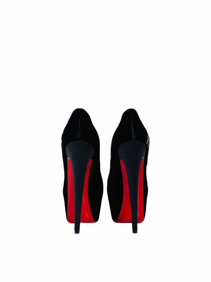 Pre - loved CHRISTIAN LOUBOUTIN Black Embroidered Pumps at Reems Closet