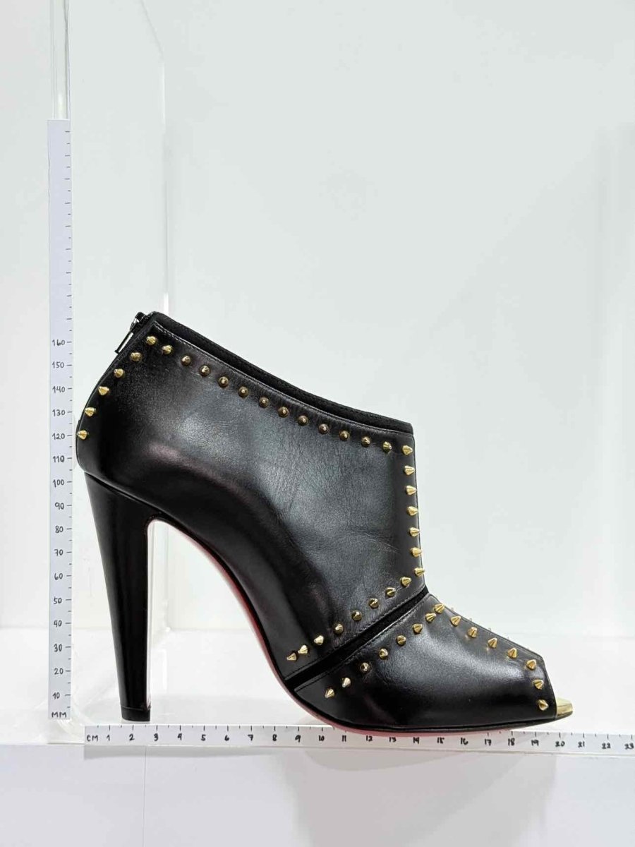 Pre - loved CHRISTIAN LOUBOUTIN Black & Gold Size EU 38 Ankle Boots at Reems Closet