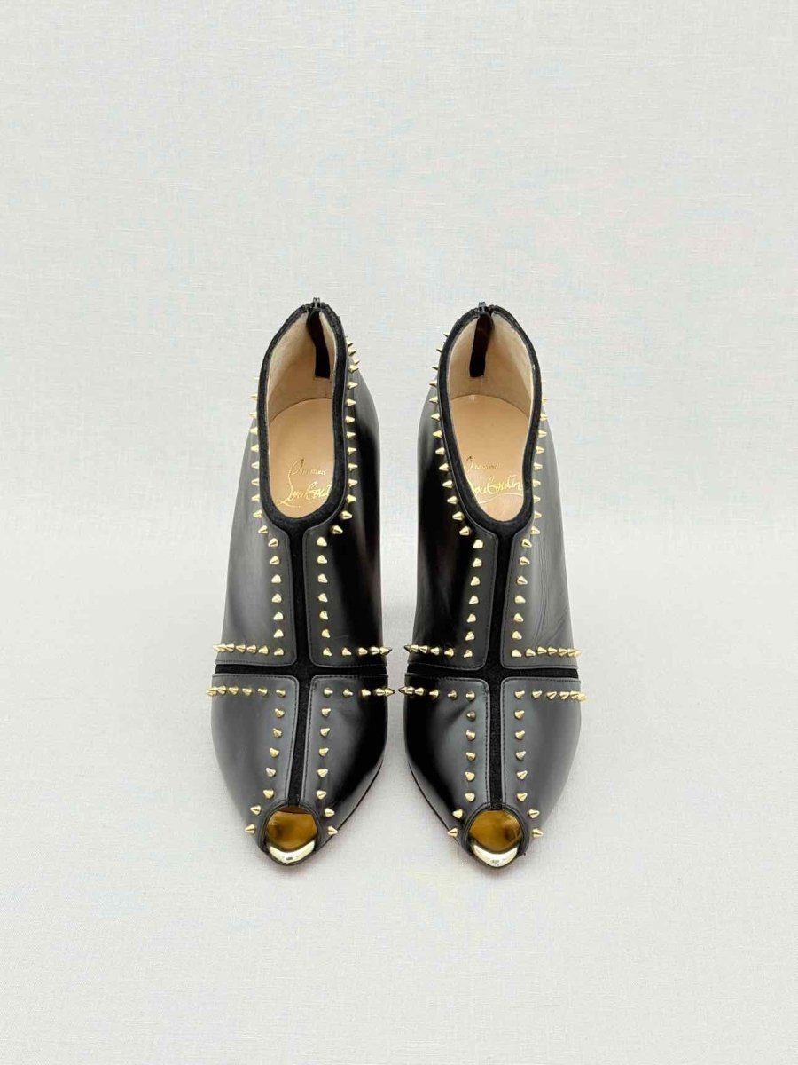 Pre - loved CHRISTIAN LOUBOUTIN Black & Gold Size EU 38 Ankle Boots at Reems Closet