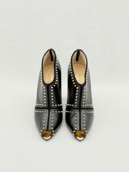 Pre - loved CHRISTIAN LOUBOUTIN Black & Gold Size EU 38 Ankle Boots at Reems Closet