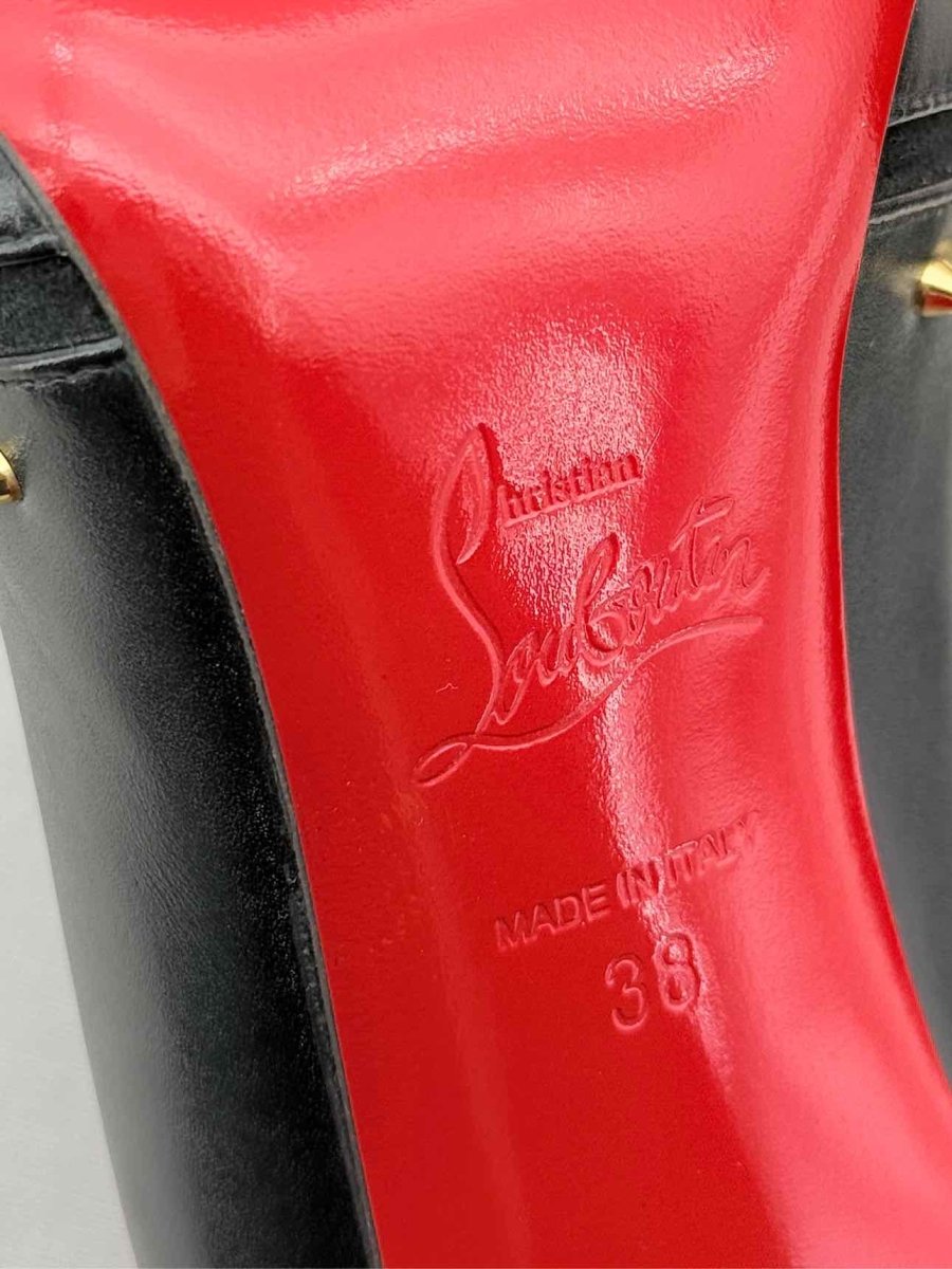 Pre - loved CHRISTIAN LOUBOUTIN Black & Gold Size EU 38 Ankle Boots at Reems Closet