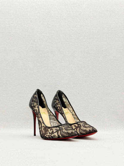 Pre - loved CHRISTIAN LOUBOUTIN Black Lace Size EU 37.5 Pumps at Reems Closet
