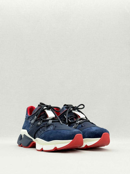 Pre - loved CHRISTIAN LOUBOUTIN Blue & White Size EU 38 Sneakers at Reems Closet