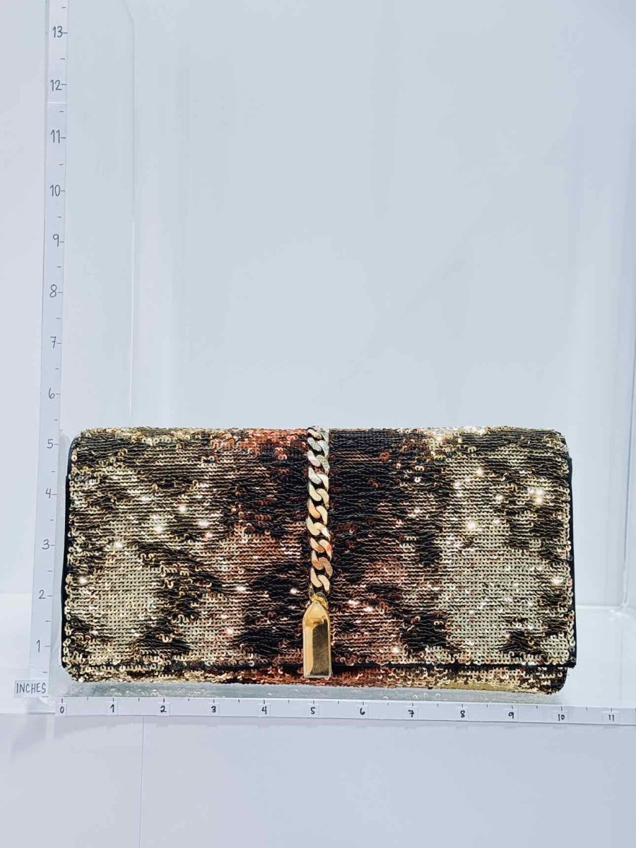 Pre-loved CHRISTIAN LOUBOUTIN Catalina Gold & Brown Clutch at Reems Closet