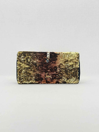 Pre-loved CHRISTIAN LOUBOUTIN Catalina Gold & Brown Clutch at Reems Closet