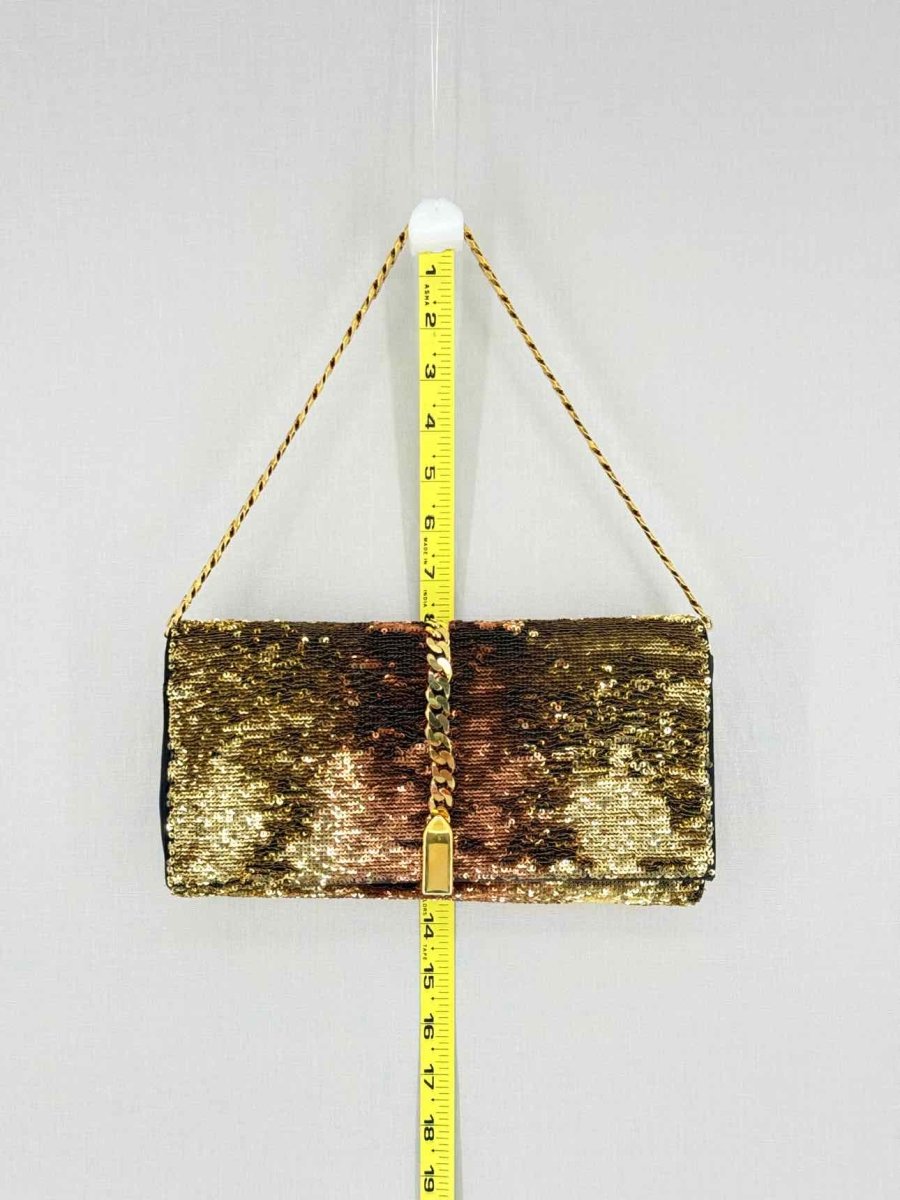 Pre-loved CHRISTIAN LOUBOUTIN Catalina Gold & Brown Clutch at Reems Closet