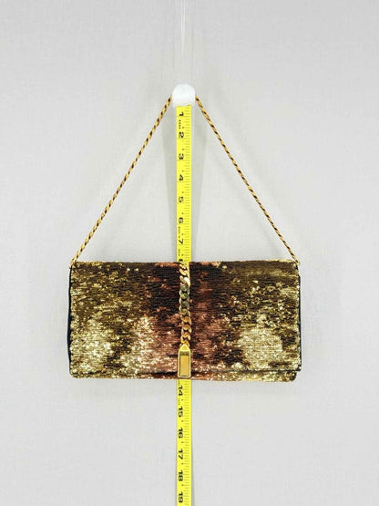 Pre-loved CHRISTIAN LOUBOUTIN Catalina Gold & Brown Clutch at Reems Closet