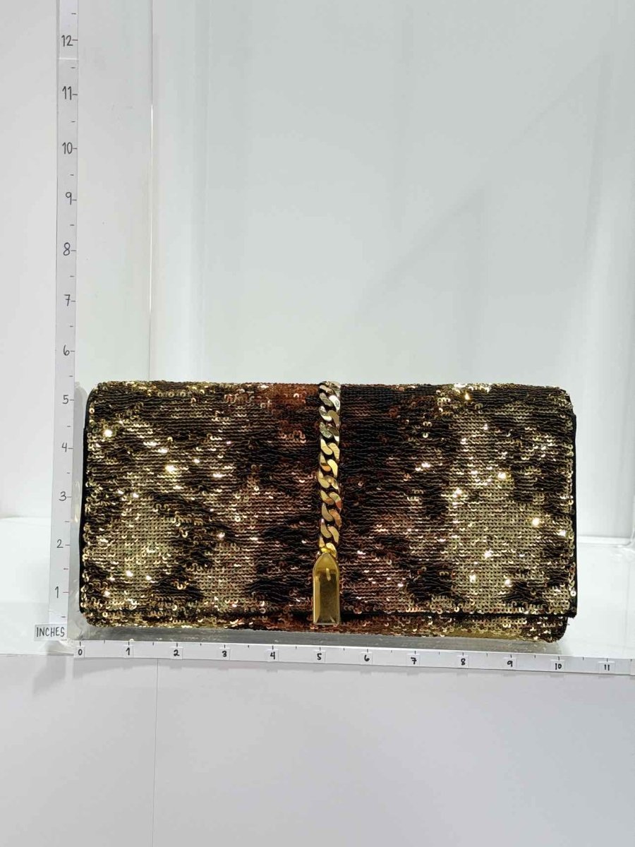 Pre-loved CHRISTIAN LOUBOUTIN Catalina Gold & Brown Clutch at Reems Closet
