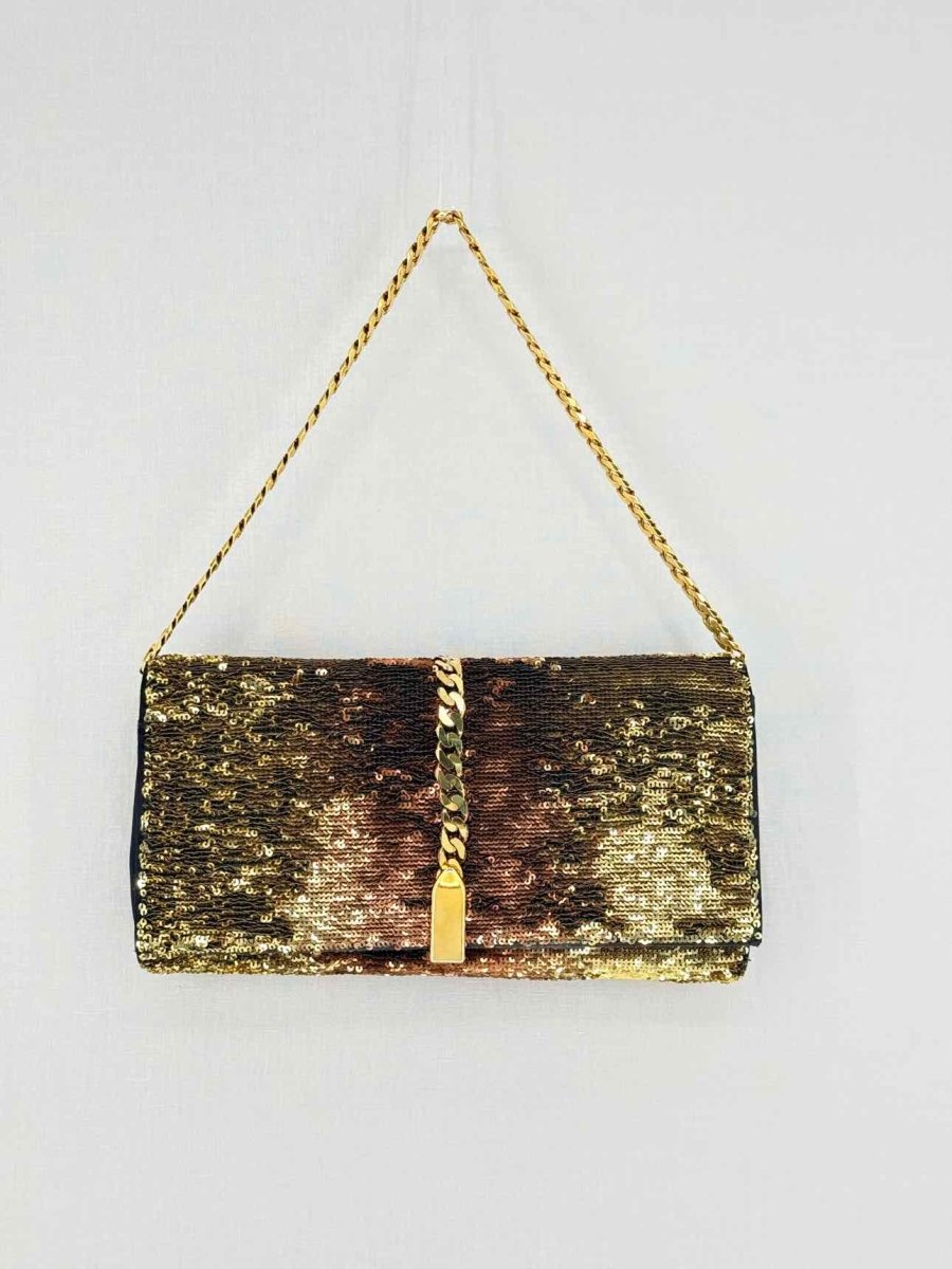 Pre-loved CHRISTIAN LOUBOUTIN Catalina Gold & Brown Clutch at Reems Closet