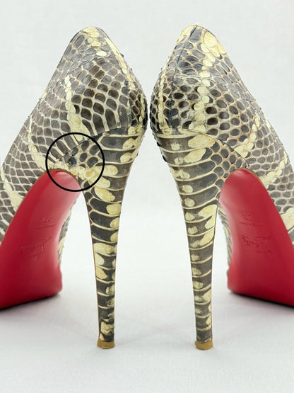 Pre - loved CHRISTIAN LOUBOUTIN Cream & Brown Size EU 39 Pumps at Reems Closet