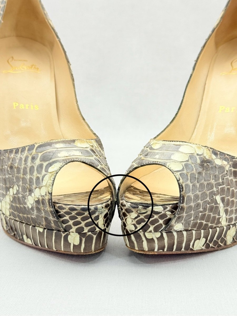 Pre - loved CHRISTIAN LOUBOUTIN Cream & Brown Size EU 39 Pumps at Reems Closet