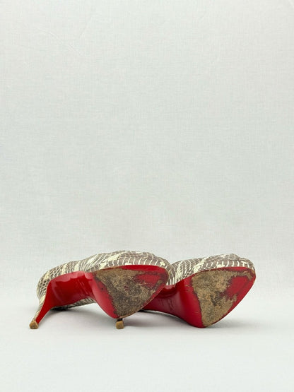 Pre - loved CHRISTIAN LOUBOUTIN Cream & Brown Size EU 39 Pumps at Reems Closet