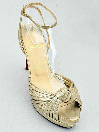 Pre - loved CHRISTIAN LOUBOUTIN Gold Size EU 36.5 Heeled Sandals at Reems Closet