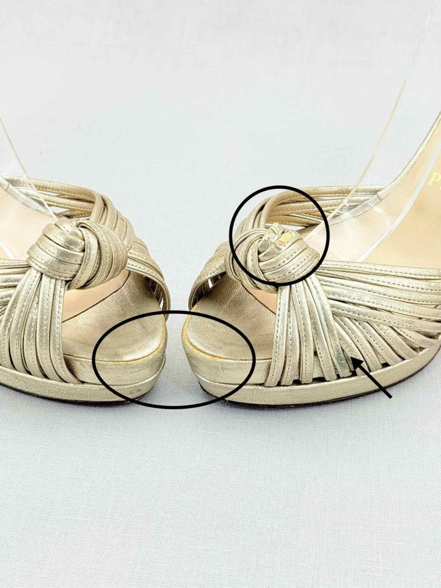 Pre - loved CHRISTIAN LOUBOUTIN Gold Size EU 36.5 Heeled Sandals at Reems Closet