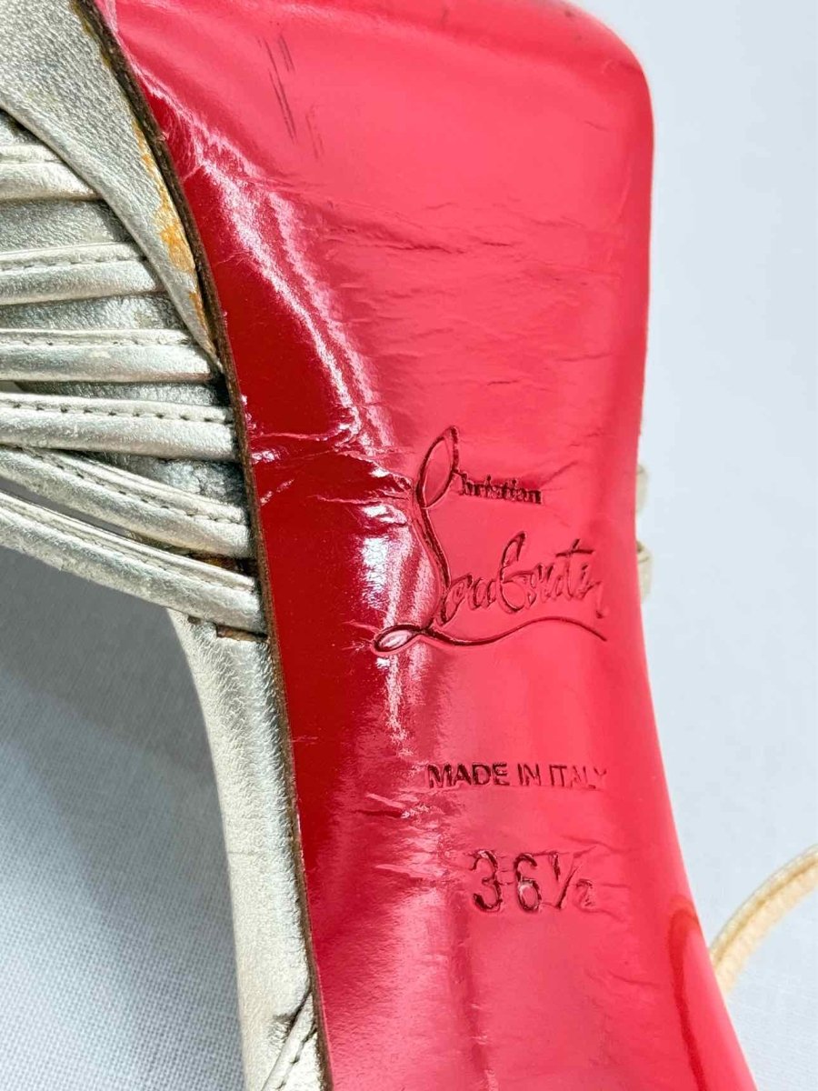 Pre - loved CHRISTIAN LOUBOUTIN Gold Size EU 36.5 Heeled Sandals at Reems Closet