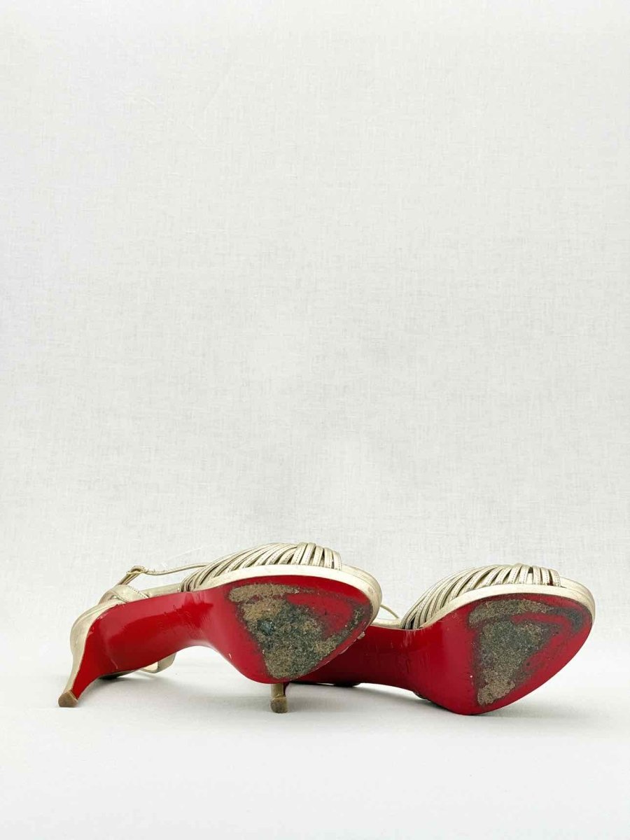 Pre - loved CHRISTIAN LOUBOUTIN Gold Size EU 36.5 Heeled Sandals at Reems Closet