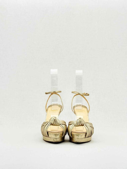Pre - loved CHRISTIAN LOUBOUTIN Gold Size EU 36.5 Heeled Sandals at Reems Closet