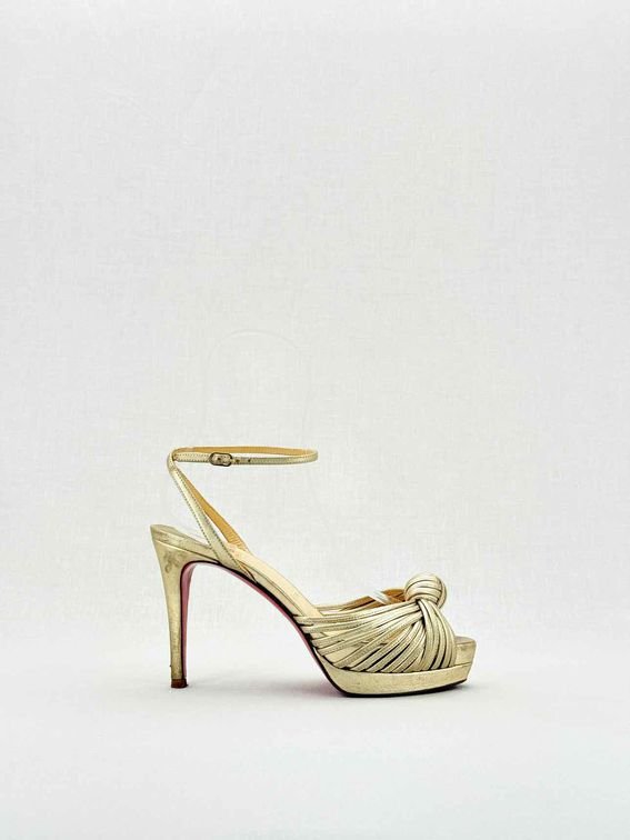 Pre - loved CHRISTIAN LOUBOUTIN Gold Size EU 36.5 Heeled Sandals at Reems Closet