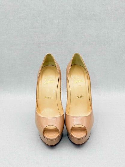Pre - loved CHRISTIAN LOUBOUTIN Lady Peep Beige Size EU 38 Pumps at Reems Closet