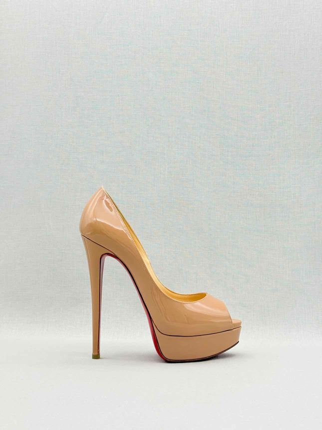 Pre - loved CHRISTIAN LOUBOUTIN Lady Peep Beige Size EU 38 Pumps at Reems Closet