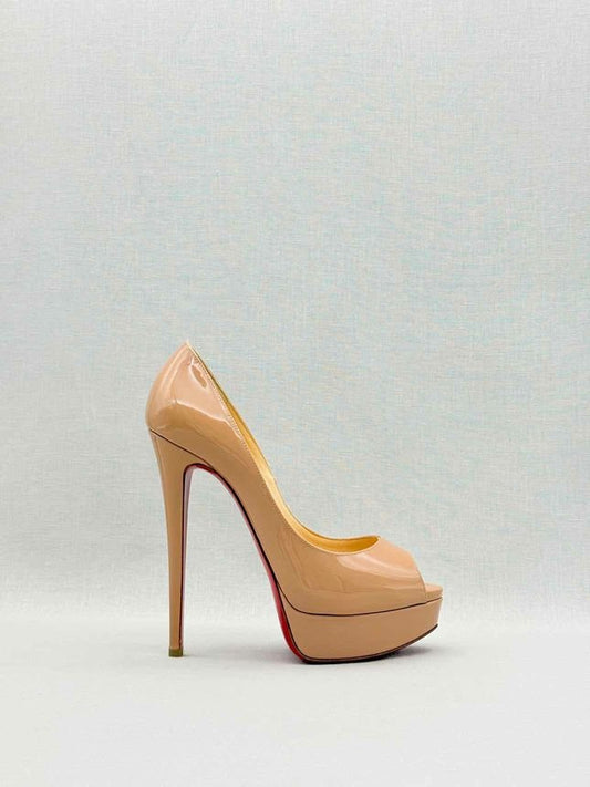 Pre - loved CHRISTIAN LOUBOUTIN Lady Peep Beige Size EU 38 Pumps at Reems Closet