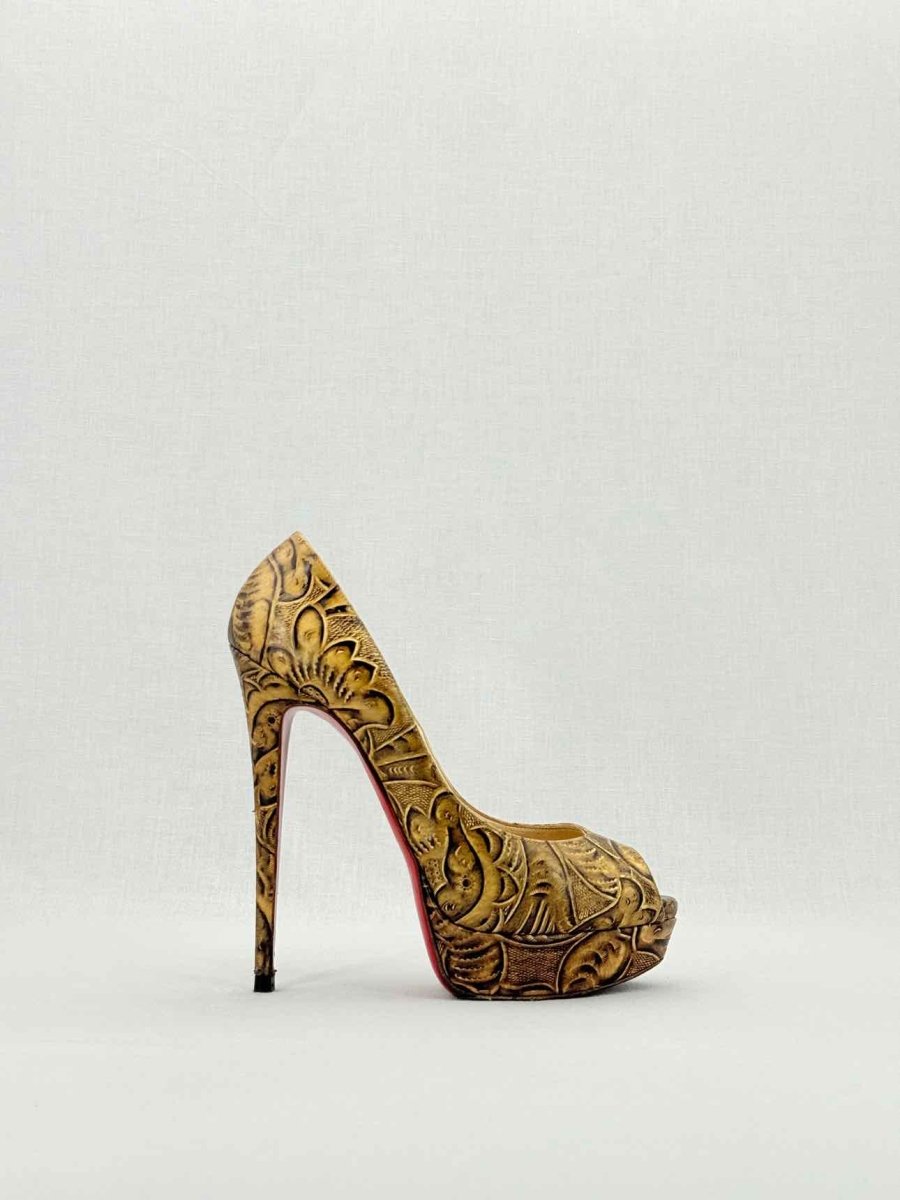 Pre - loved CHRISTIAN LOUBOUTIN Lady Peep Brown Size EU 39.5 Pumps at Reems Closet
