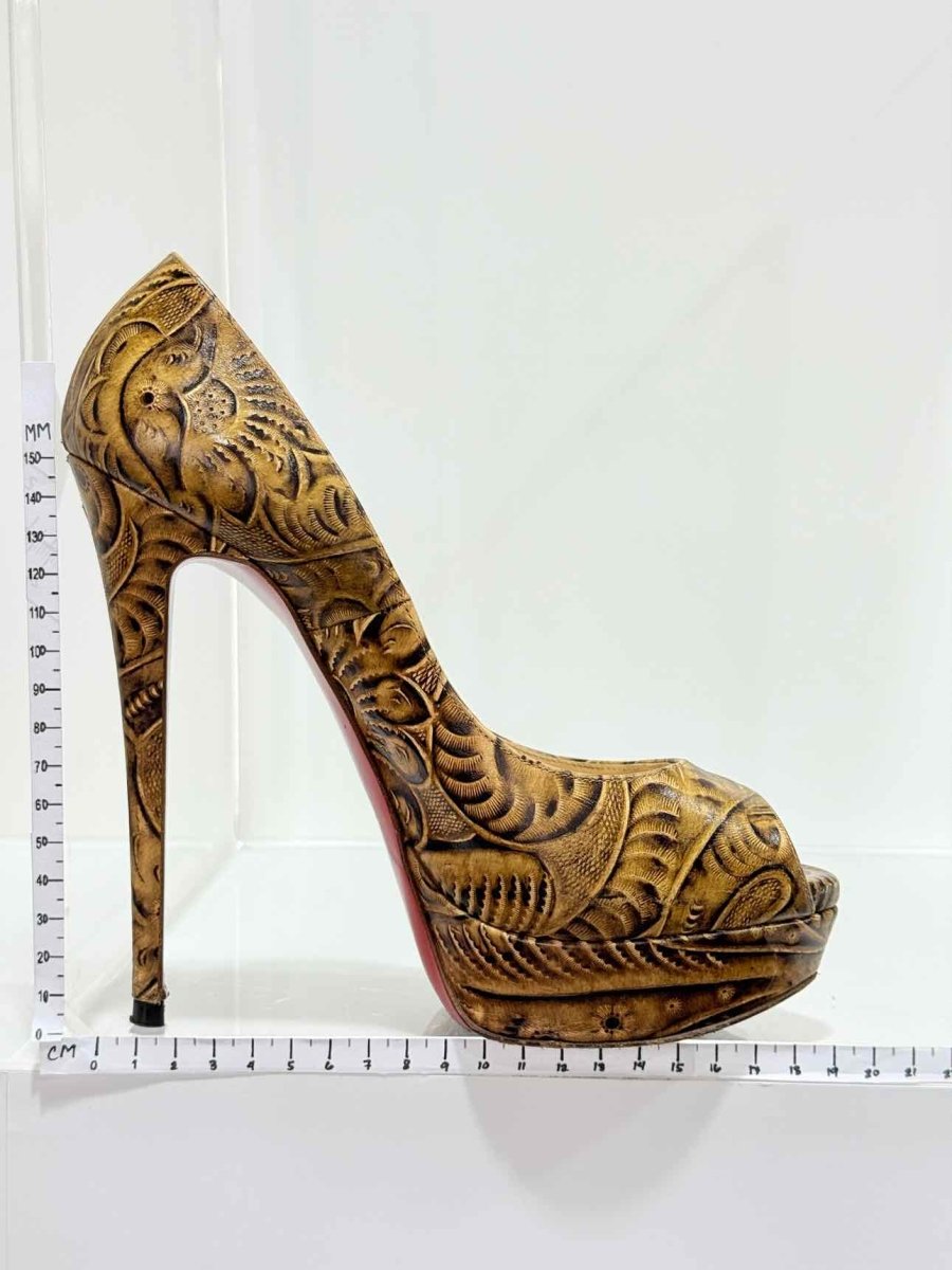 Pre - loved CHRISTIAN LOUBOUTIN Lady Peep Brown Size EU 39.5 Pumps at Reems Closet