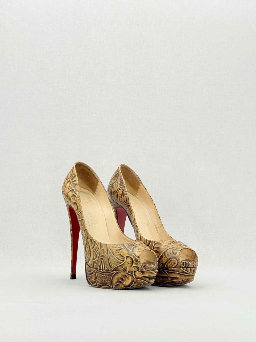 Pre - loved CHRISTIAN LOUBOUTIN Lady Peep Brown Size EU 39.5 Pumps at Reems Closet