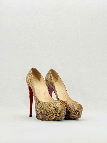 Pre - loved CHRISTIAN LOUBOUTIN Lady Peep Brown Size EU 39.5 Pumps at Reems Closet