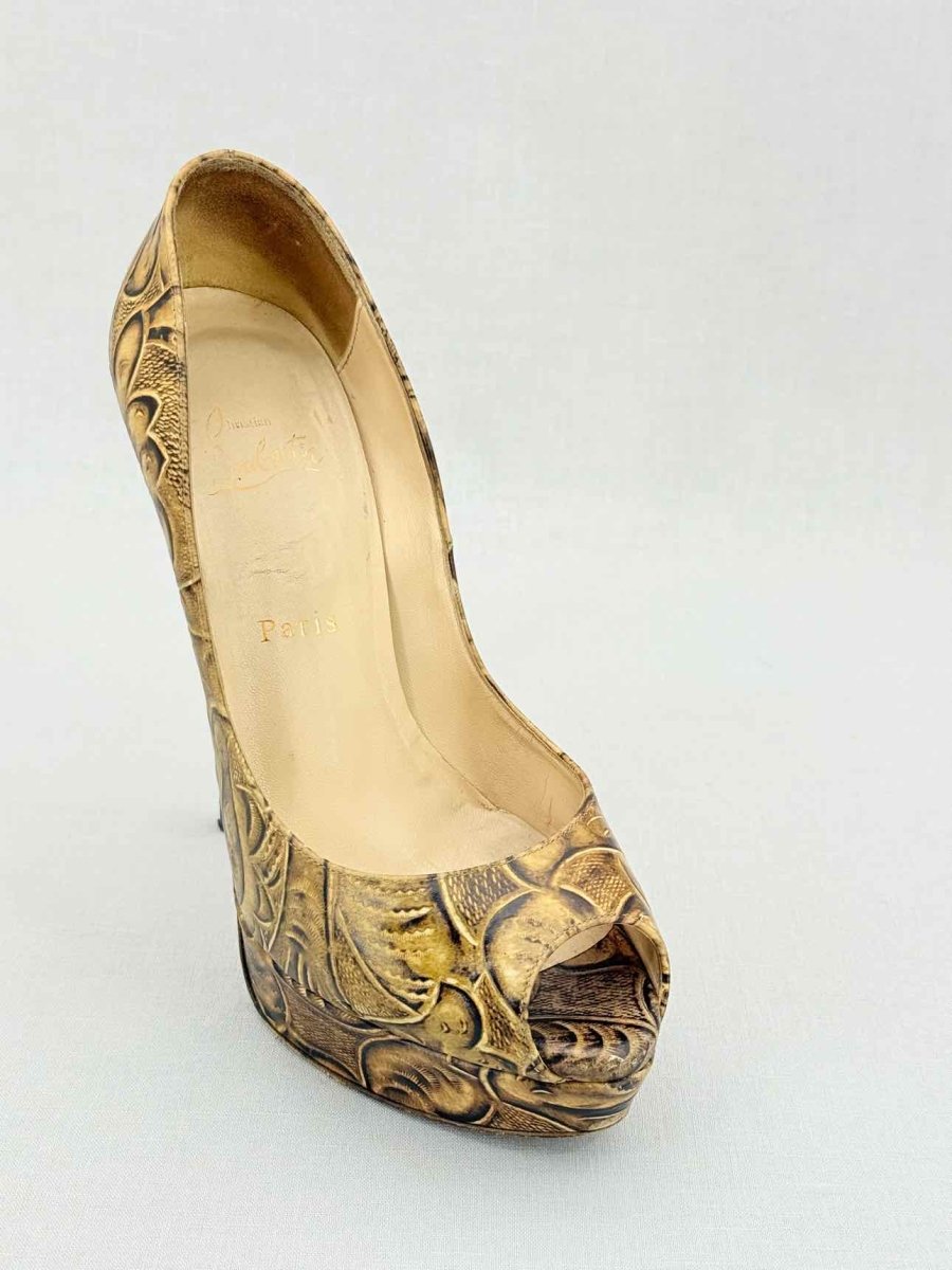 Pre - loved CHRISTIAN LOUBOUTIN Lady Peep Brown Size EU 39.5 Pumps at Reems Closet