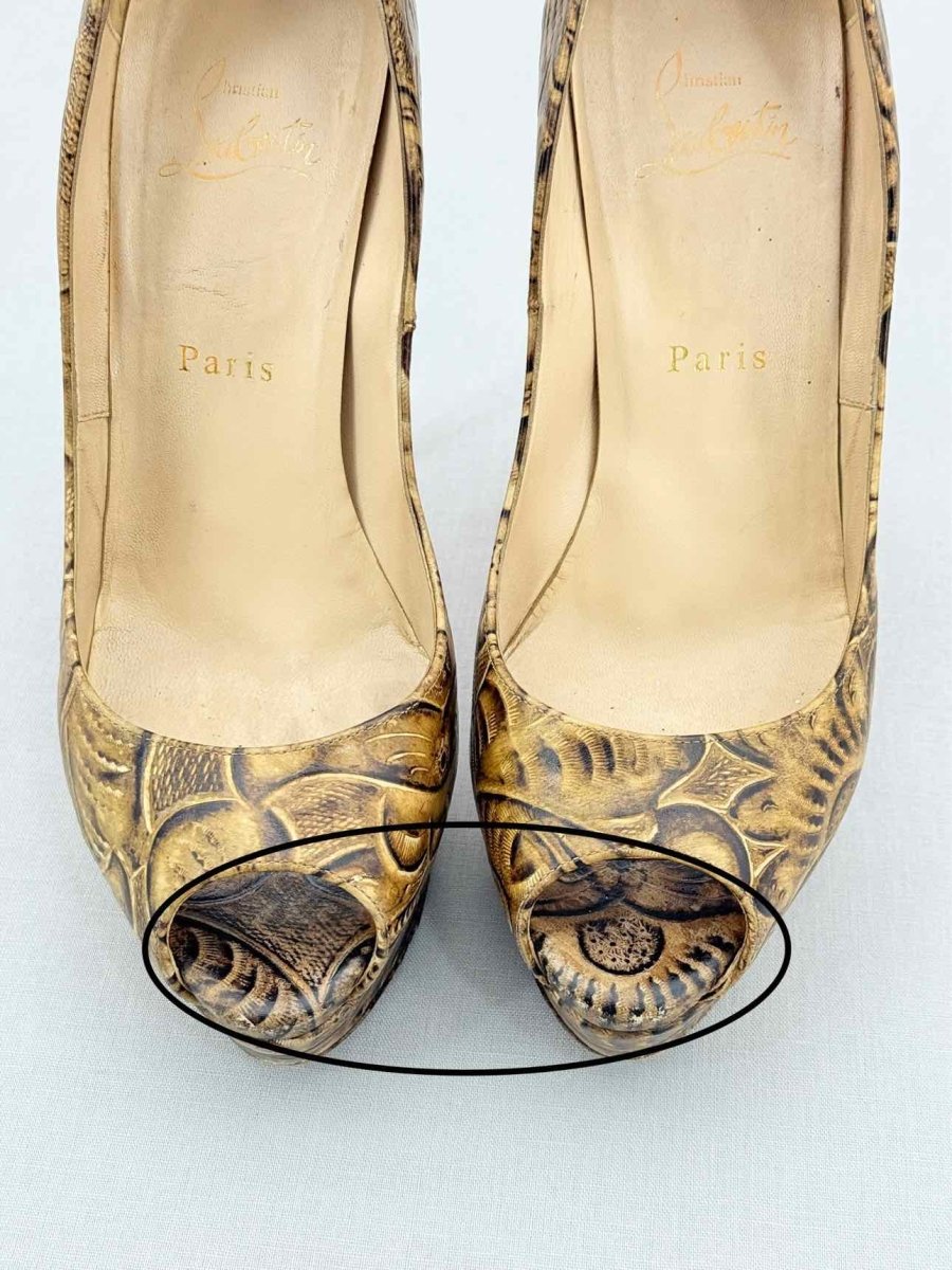Pre - loved CHRISTIAN LOUBOUTIN Lady Peep Brown Size EU 39.5 Pumps at Reems Closet