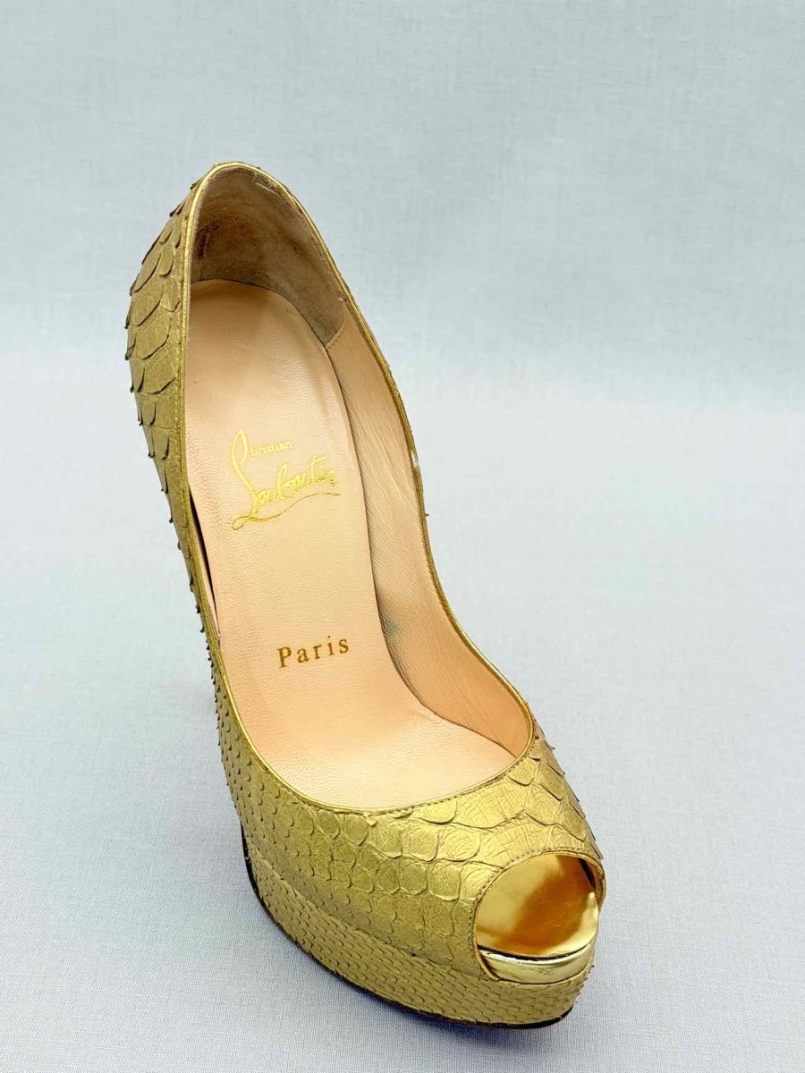 Pre-loved CHRISTIAN LOUBOUTIN Lady Peep Python Size EU 35.5 Pumps at Reems Closet