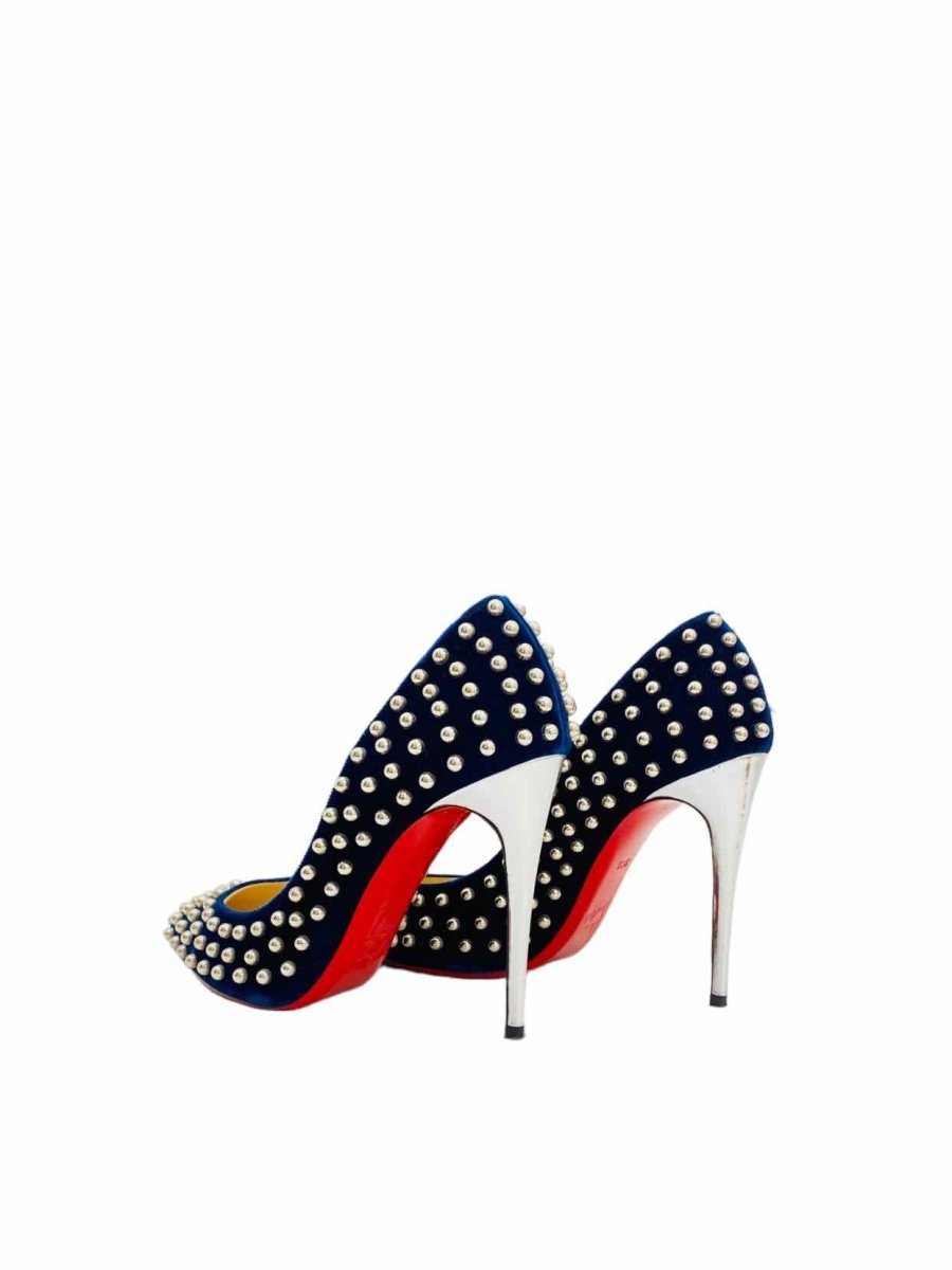 Pre - loved CHRISTIAN LOUBOUTIN Navy Blue Studded Pumps at Reems Closet