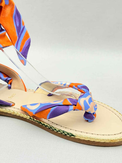 Pre - loved CHRISTIAN LOUBOUTIN Orange Multicolor Gladiator Sandals at Reems Closet