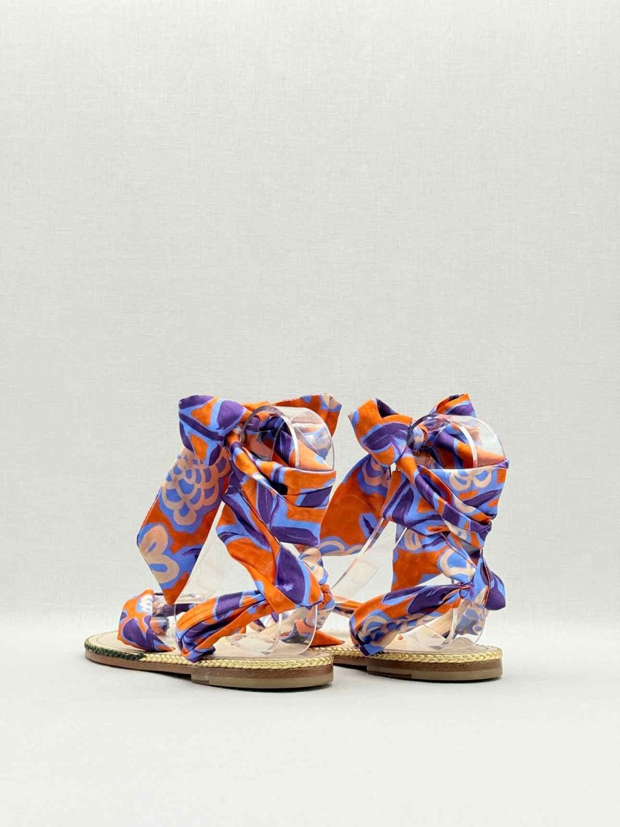 Pre - loved CHRISTIAN LOUBOUTIN Orange Multicolor Gladiator Sandals at Reems Closet