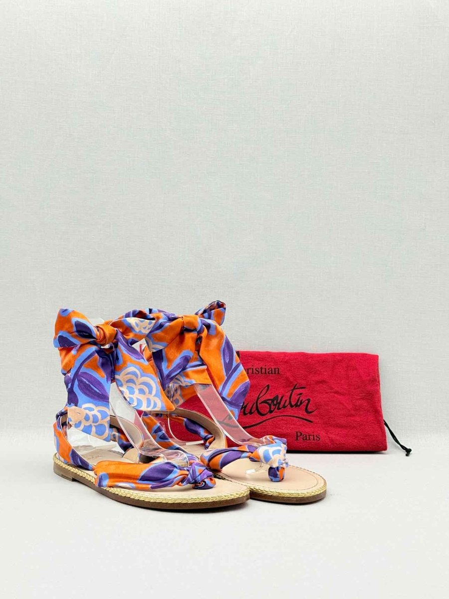Pre - loved CHRISTIAN LOUBOUTIN Orange Multicolor Gladiator Sandals at Reems Closet