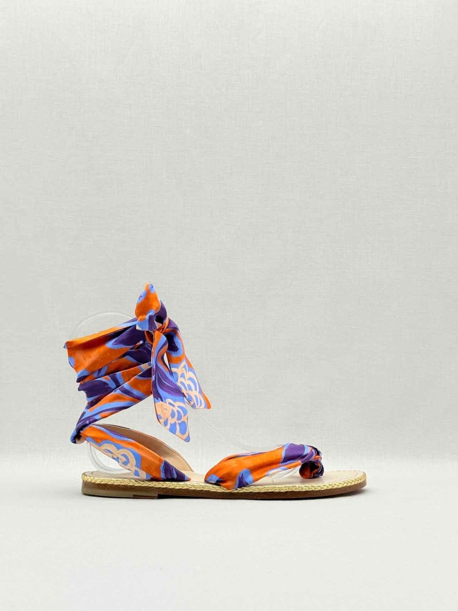 Pre - loved CHRISTIAN LOUBOUTIN Orange Multicolor Gladiator Sandals at Reems Closet