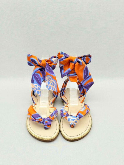 Pre - loved CHRISTIAN LOUBOUTIN Orange Multicolor Gladiator Sandals at Reems Closet