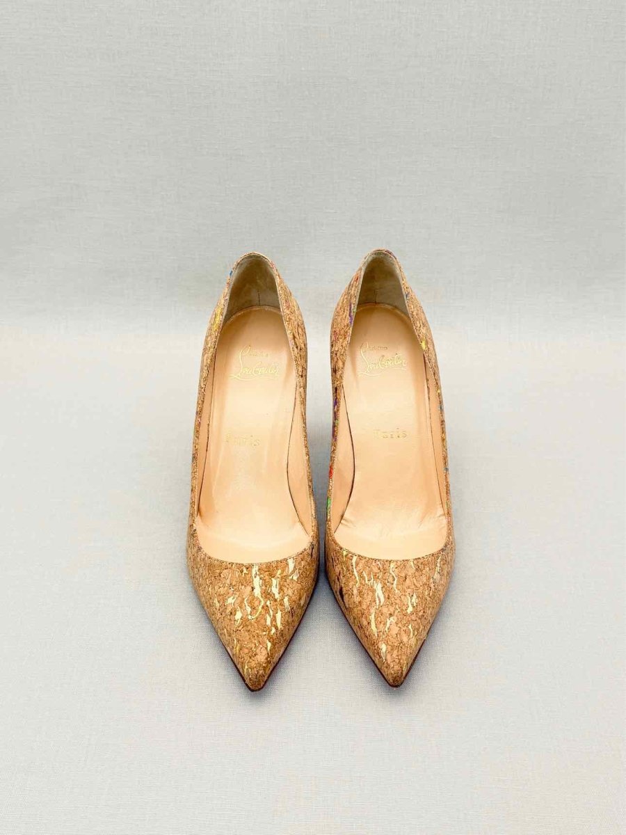 Pre-loved CHRISTIAN LOUBOUTIN Pigalle Cork Gold Size EU 36 Pumps at Reems Closet
