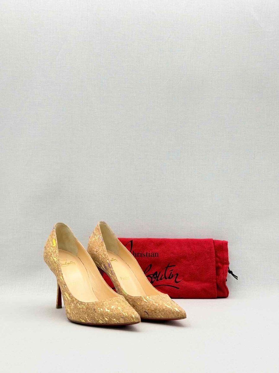 Pre-loved CHRISTIAN LOUBOUTIN Pigalle Cork Gold Size EU 36 Pumps at Reems Closet